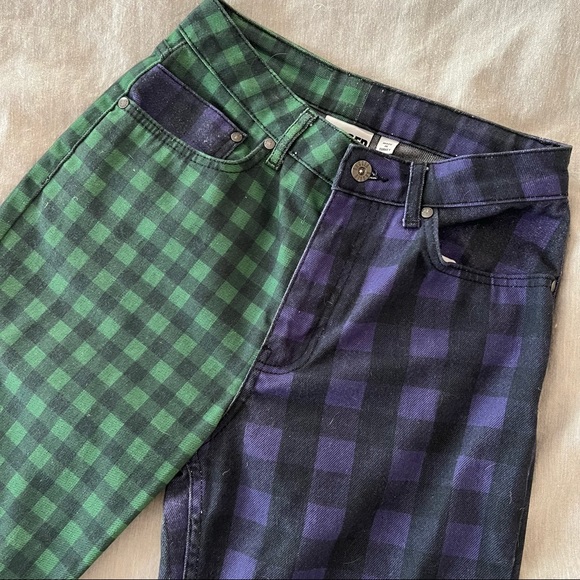 Ragged Priest Split Checked Green/Purple Jeans - Picture 3 of 6